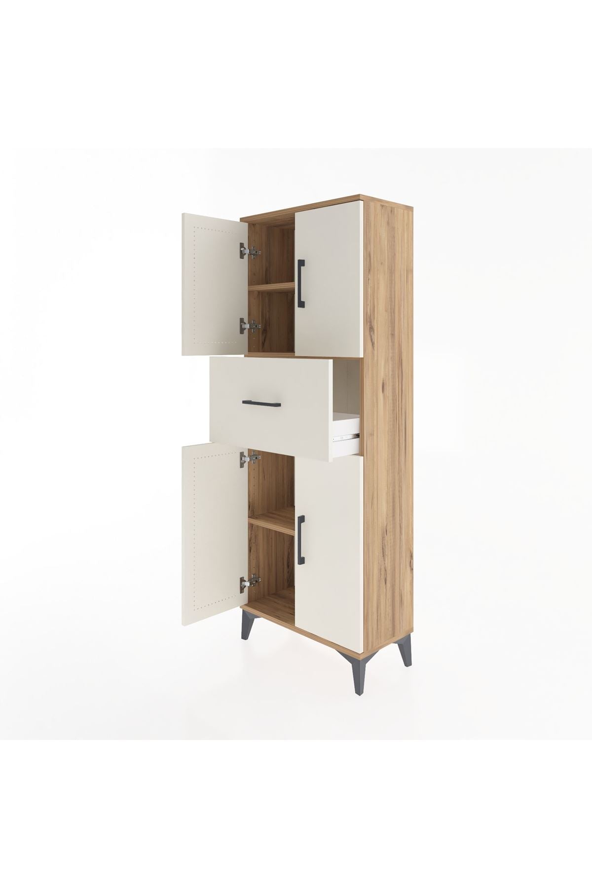 Arges Dolap 2 Raflı Tek Çekmeceli 4 Kapaklı 60x30x163 Çam-Aytaşı