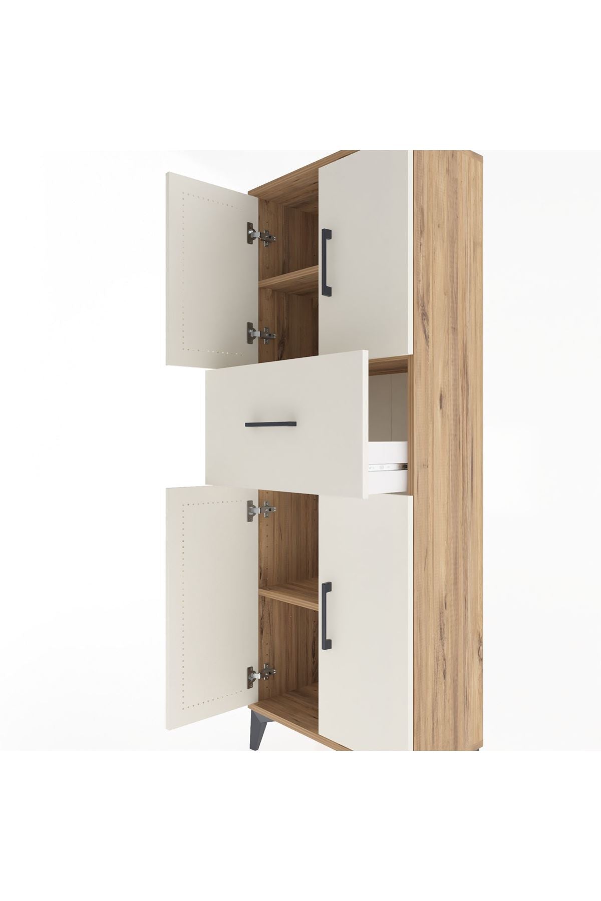 Arges Dolap 2 Raflı Tek Çekmeceli 4 Kapaklı 60x30x163 Çam-Aytaşı