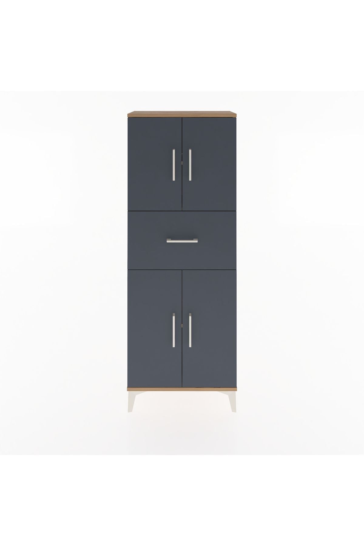 Arges Dolap 2 Raflı Tek Çekmeceli 4 Kapaklı 60x30x163 Çam-Antrasit