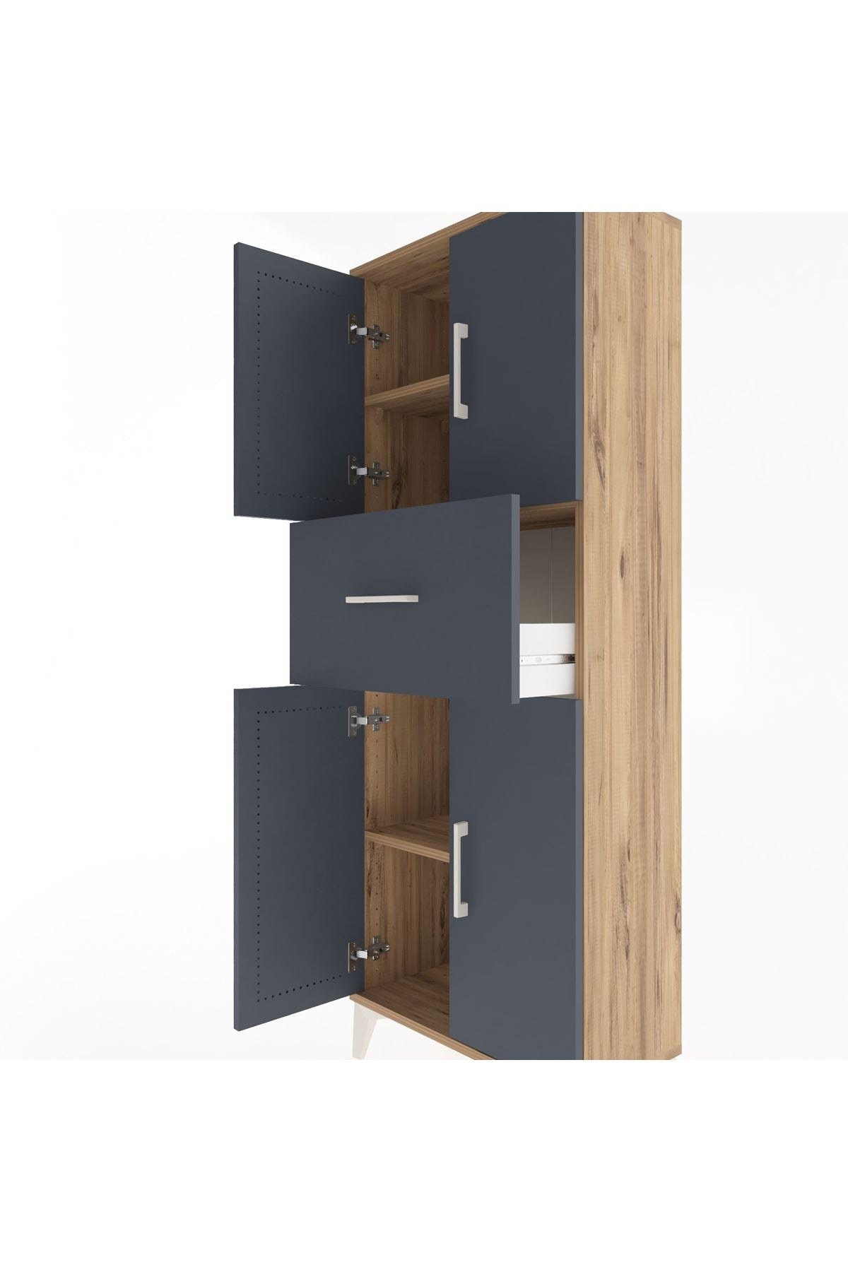 Arges Dolap 2 Raflı Tek Çekmeceli 4 Kapaklı 60x30x163 Çam-Antrasit