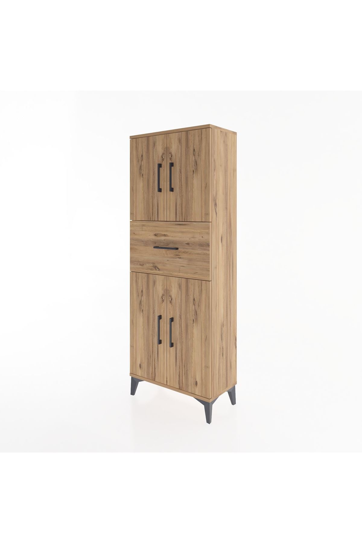 Arges Dolap 2 Raflı Tek Çekmeceli 4 Kapaklı 60x30x163 Çam-Çam