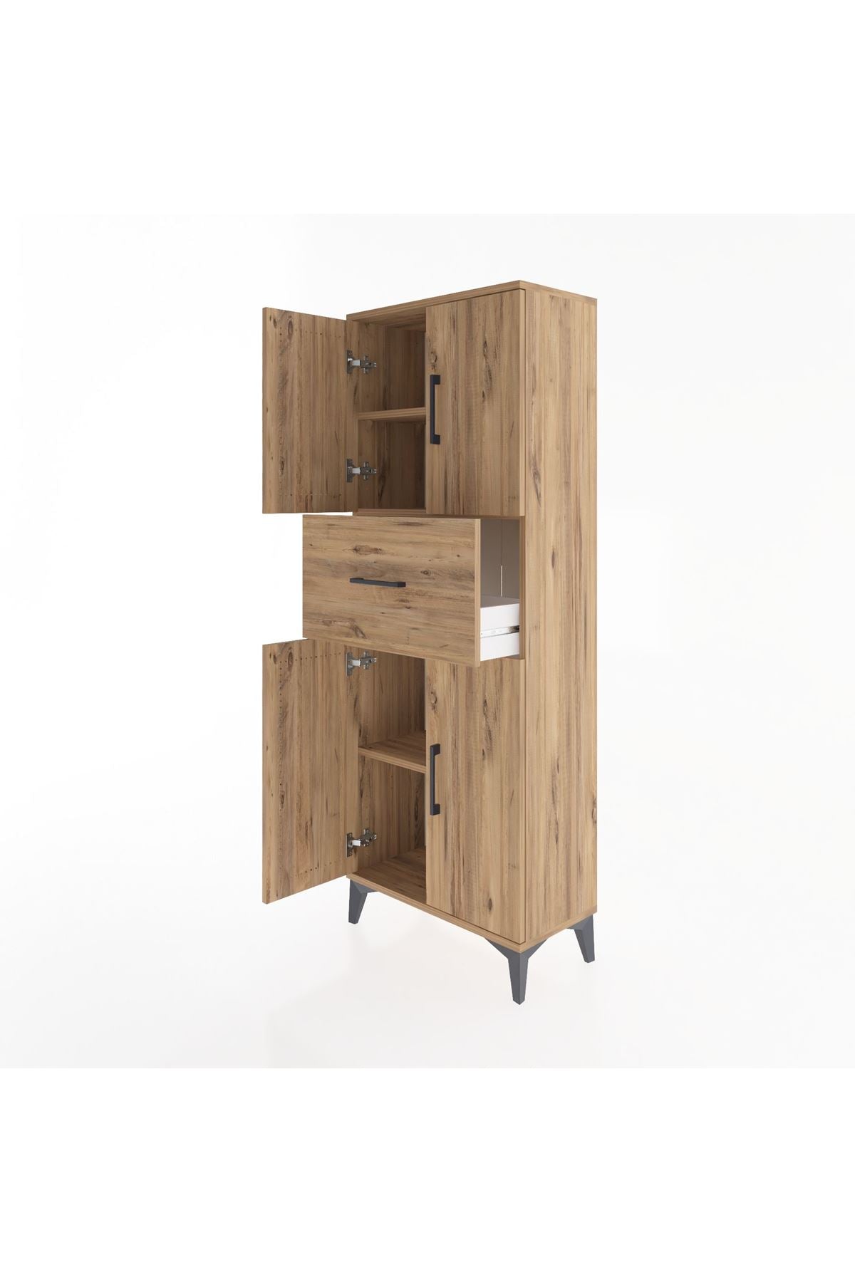 Arges Dolap 2 Raflı Tek Çekmeceli 4 Kapaklı 60x30x163 Çam-Çam