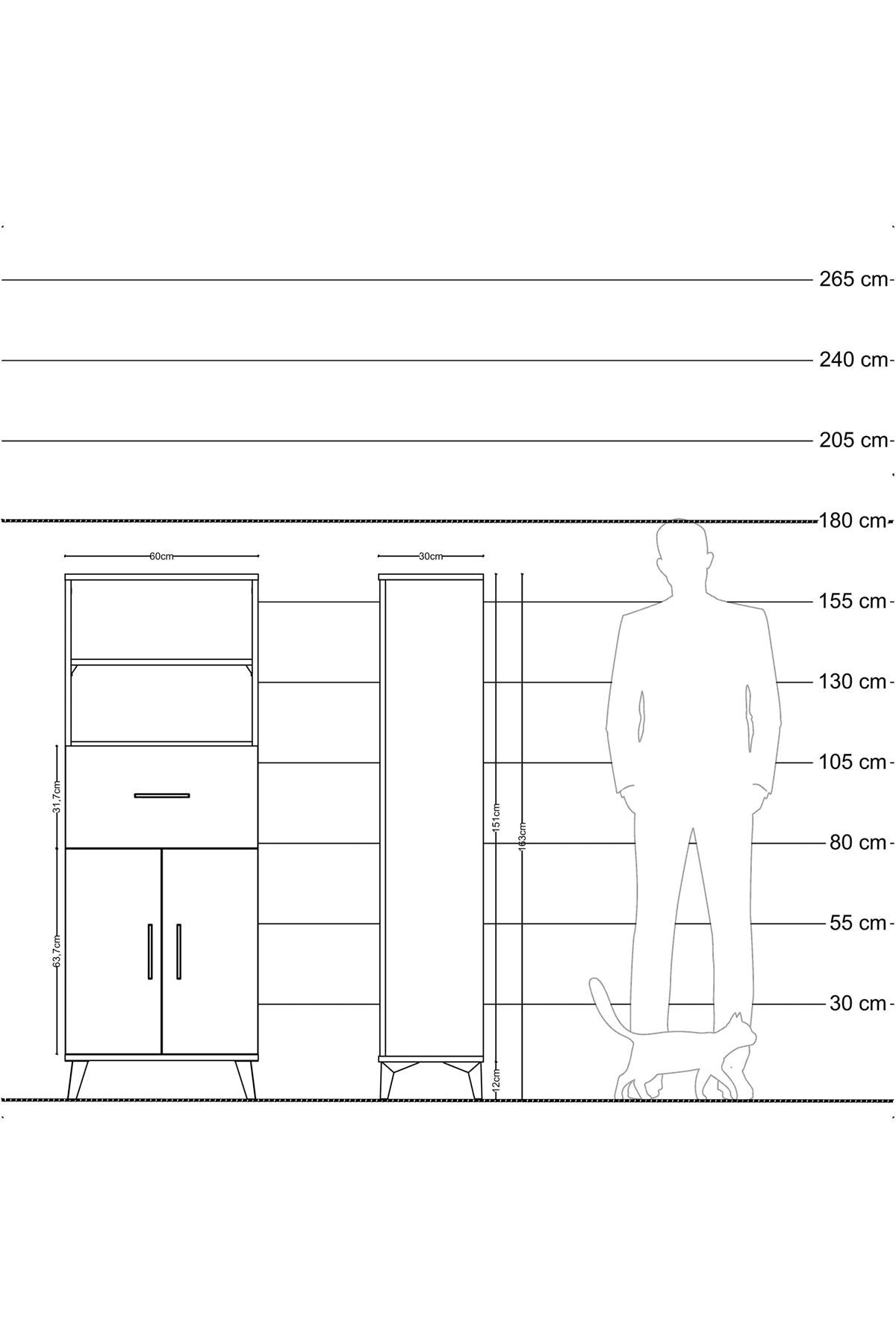 Arges Dolap 3 Raflı Tek Çekmeceli 2 Kapaklı 60x30x163 Aytaşı-Aytaşı