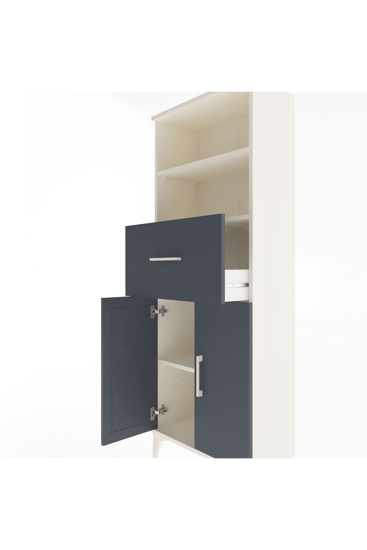 Arges Dolap 3 Raflı Tek Çekmeceli 2 Kapaklı 60x30x163 Aytaşı-Antrasit