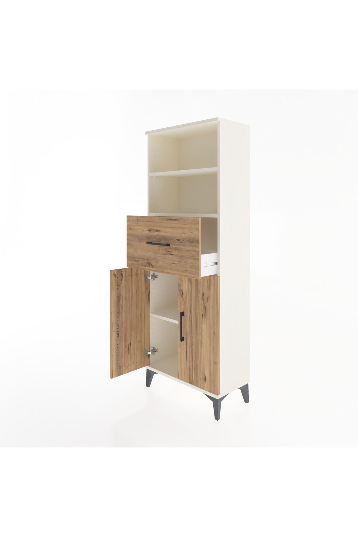 Arges Dolap 3 Raflı Tek Çekmeceli 2 Kapaklı 60x30x163 Aytaşı-Çam