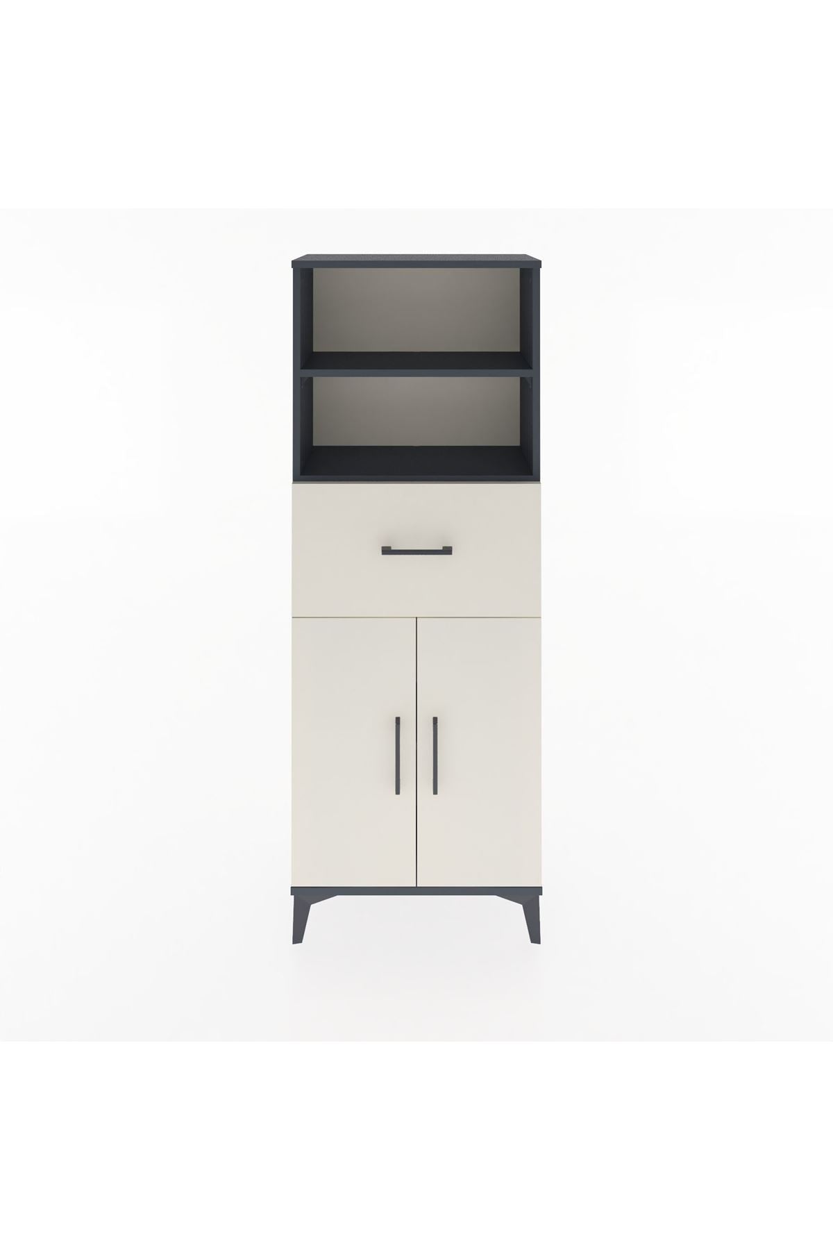 Arges Dolap 3 Raflı Tek Çekmeceli 2 Kapaklı 60x30x163 Antrasit-Aytaşı