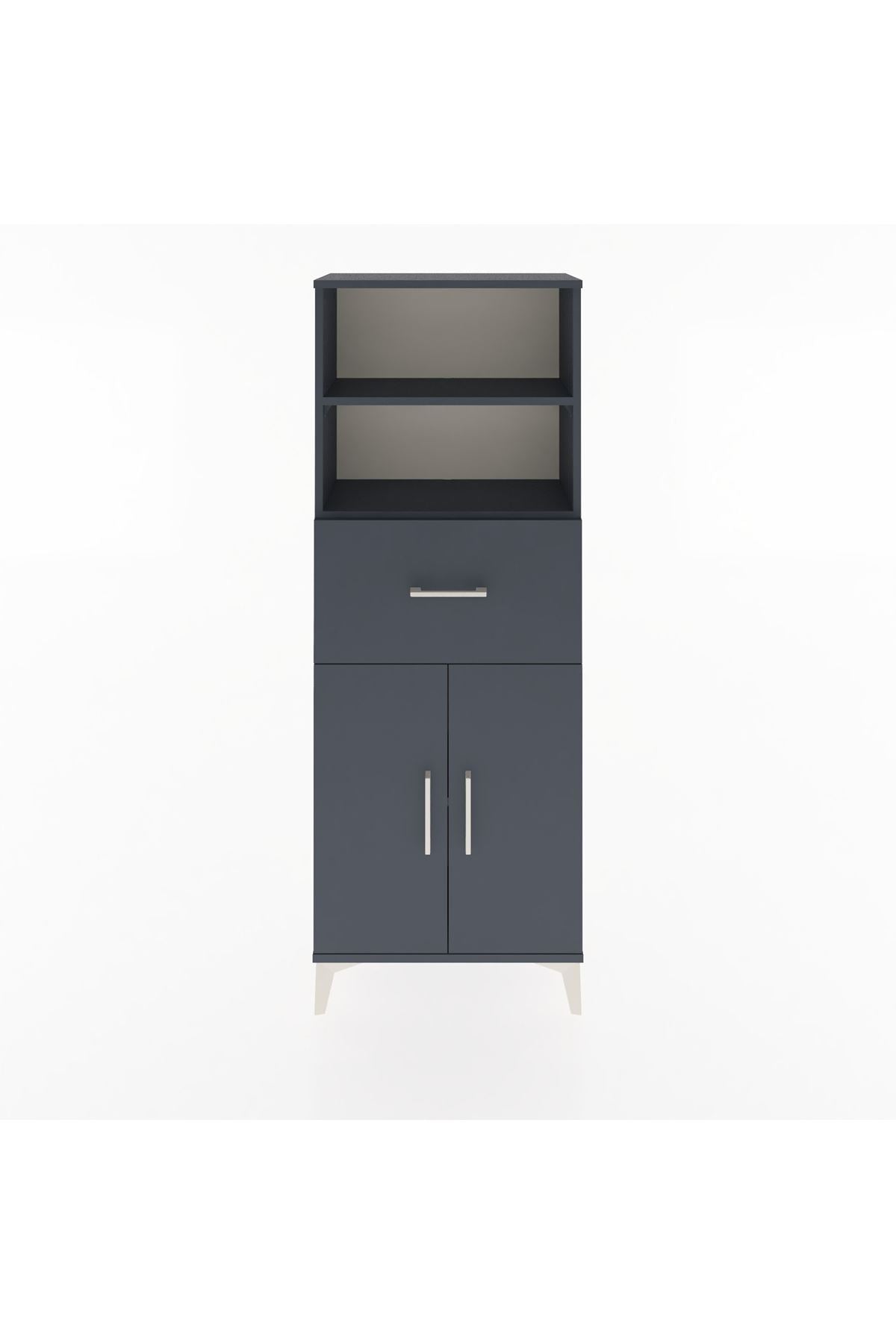 Arges Dolap 3 Raflı Tek Çekmeceli 2 Kapaklı 60x30x163 Antrasit-Antrasit