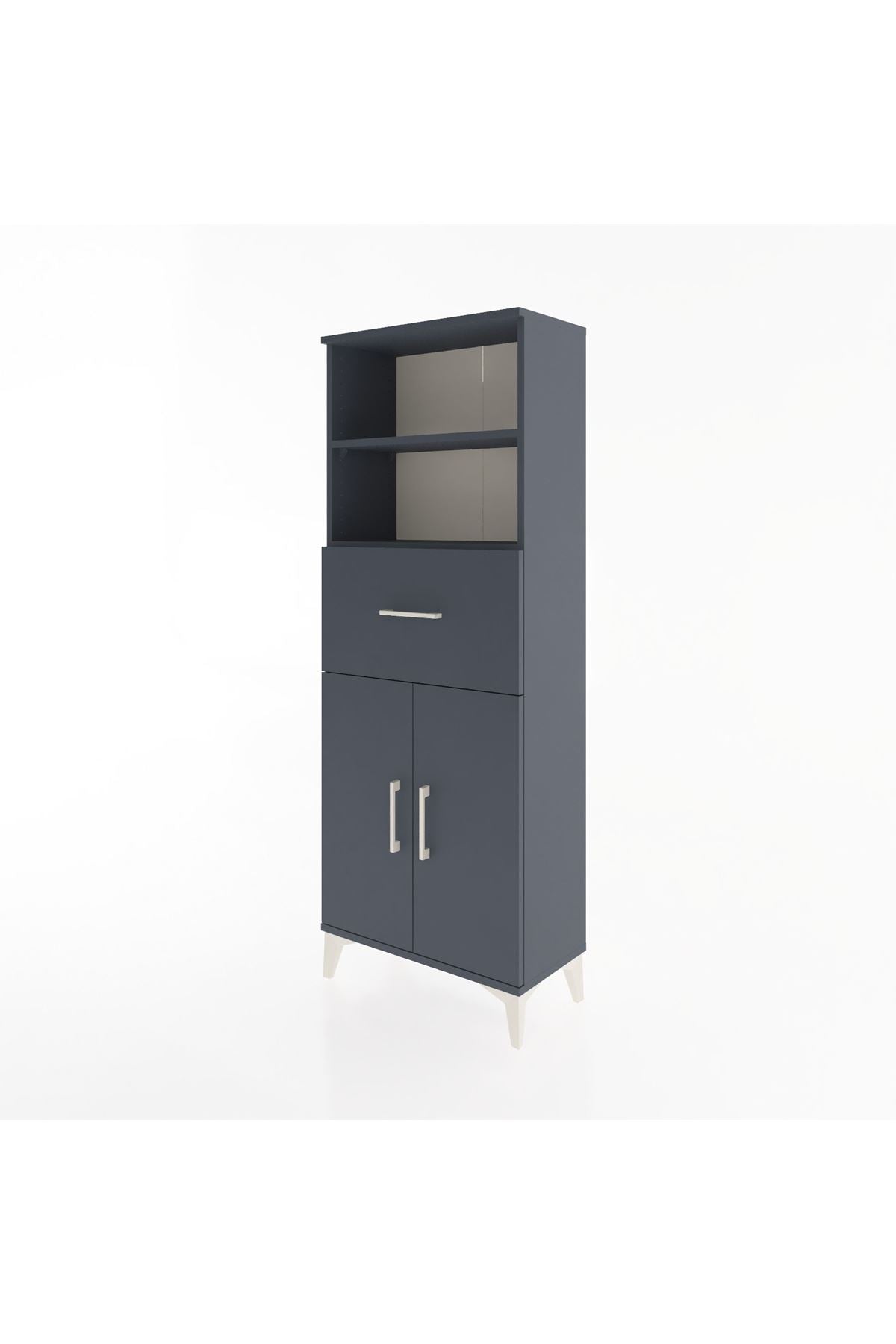 Arges Dolap 3 Raflı Tek Çekmeceli 2 Kapaklı 60x30x163 Antrasit-Antrasit