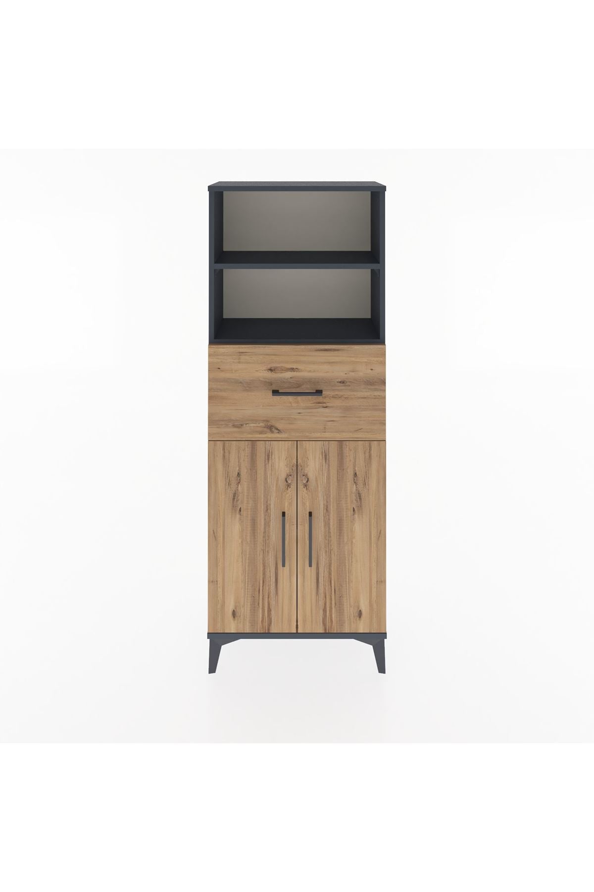 Arges Dolap 3 Raflı Tek Çekmeceli 2 Kapaklı 60x30x163 Antrasit-Çam