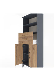 Arges Dolap 3 Raflı Tek Çekmeceli 2 Kapaklı 60x30x163 Antrasit-Çam