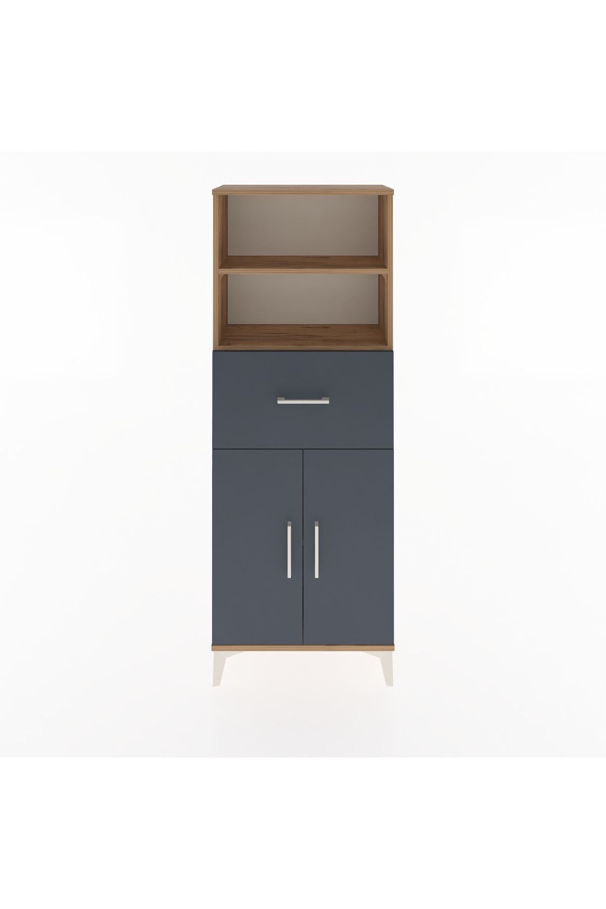 Arges Dolap 3 Raflı Tek Çekmeceli 2 Kapaklı 60x30x163 Çam-Antrasit