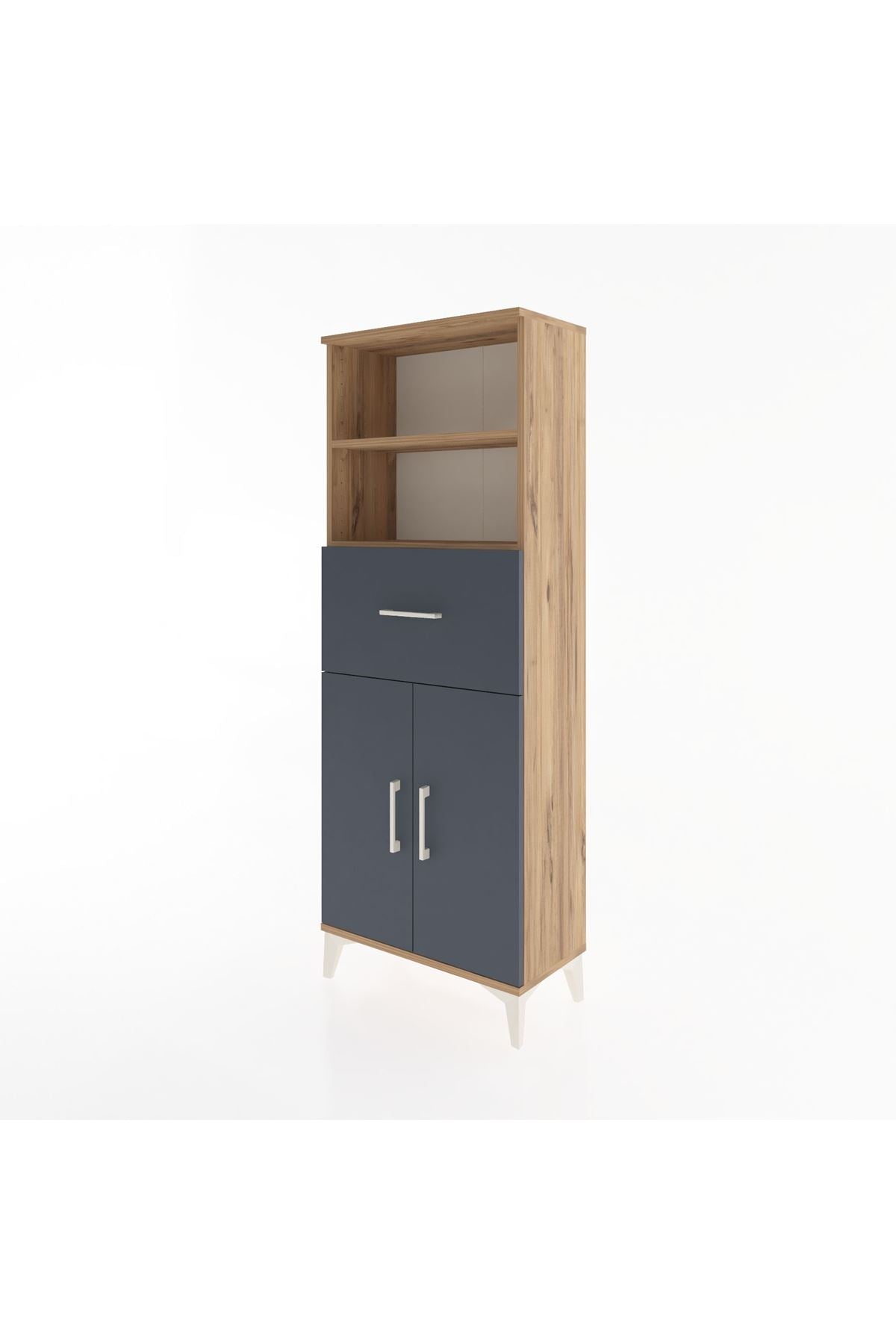 Arges Dolap 3 Raflı Tek Çekmeceli 2 Kapaklı 60x30x163 Çam-Antrasit