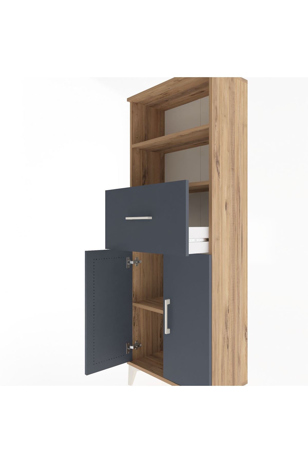 Arges Dolap 3 Raflı Tek Çekmeceli 2 Kapaklı 60x30x163 Çam-Antrasit