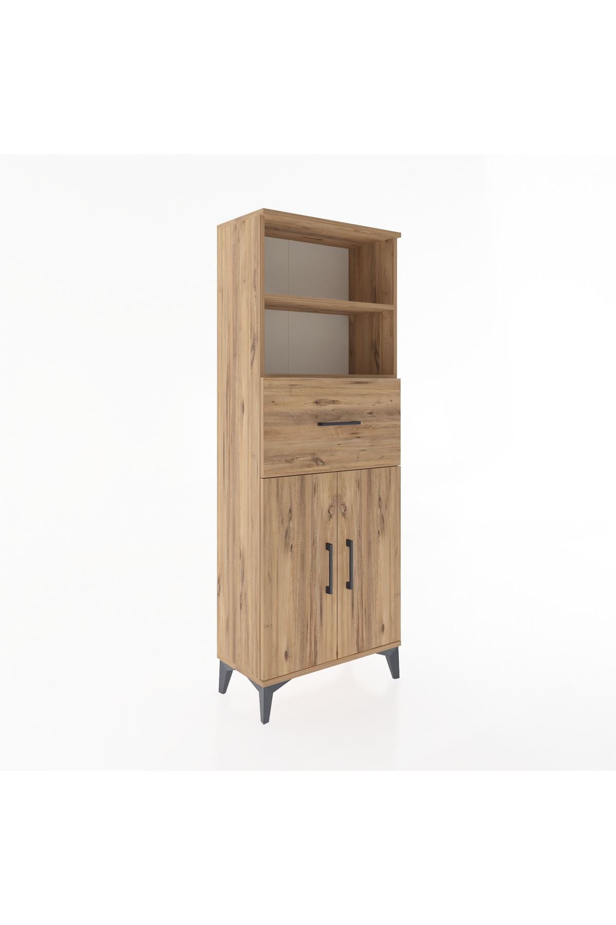 Arges Dolap 3 Raflı Tek Çekmeceli 2 Kapaklı 60x30x163 Çam-Çam