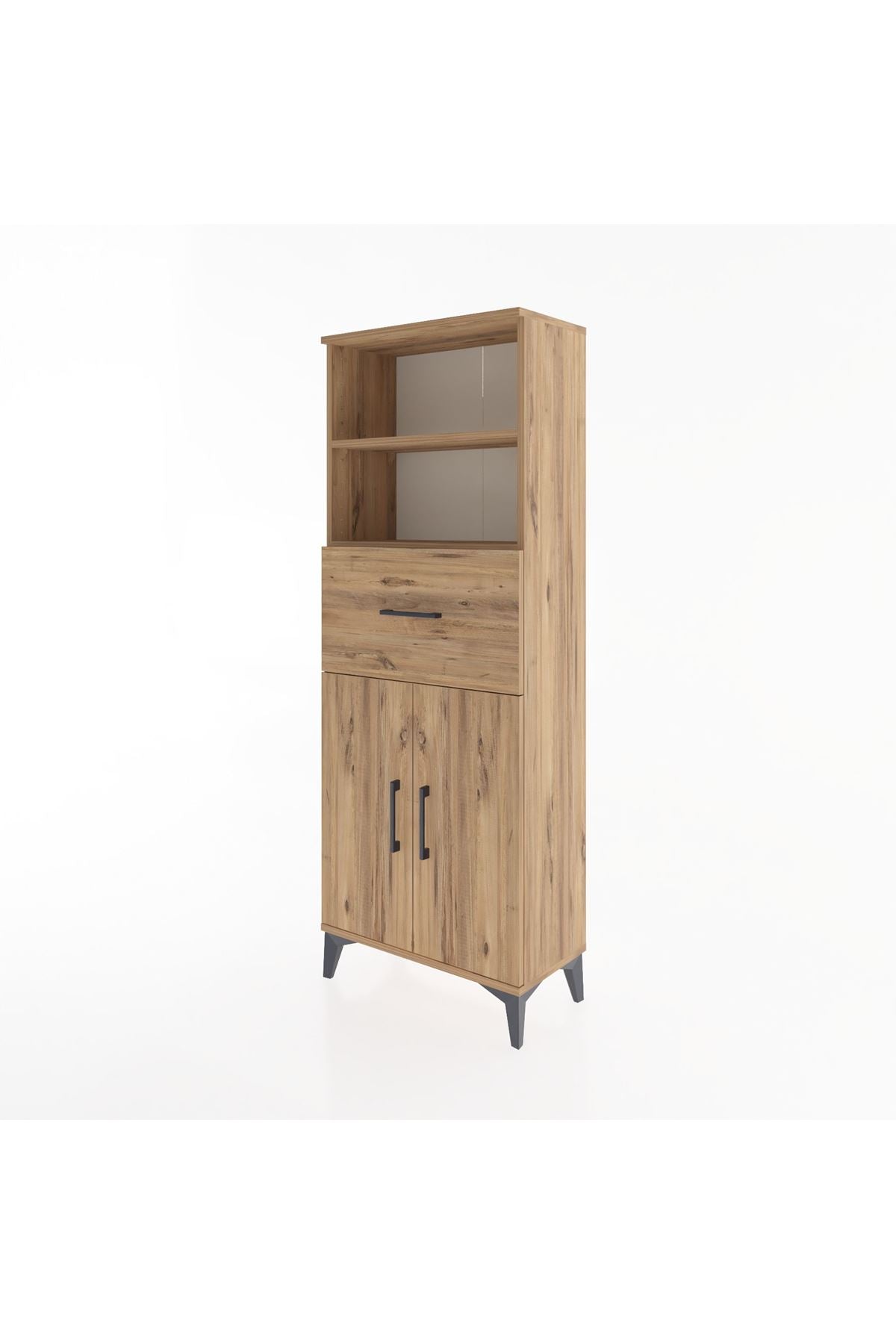 Arges Dolap 3 Raflı Tek Çekmeceli 2 Kapaklı 60x30x163 Çam-Çam