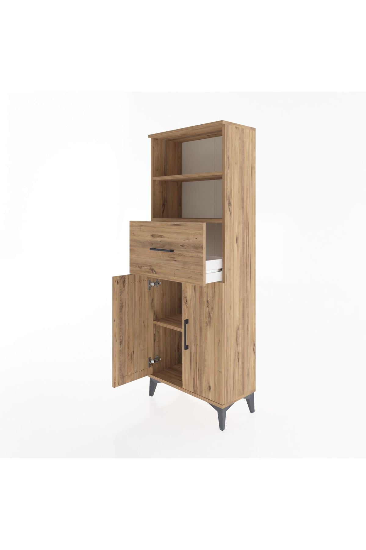 Arges Dolap 3 Raflı Tek Çekmeceli 2 Kapaklı 60x30x163 Çam-Çam