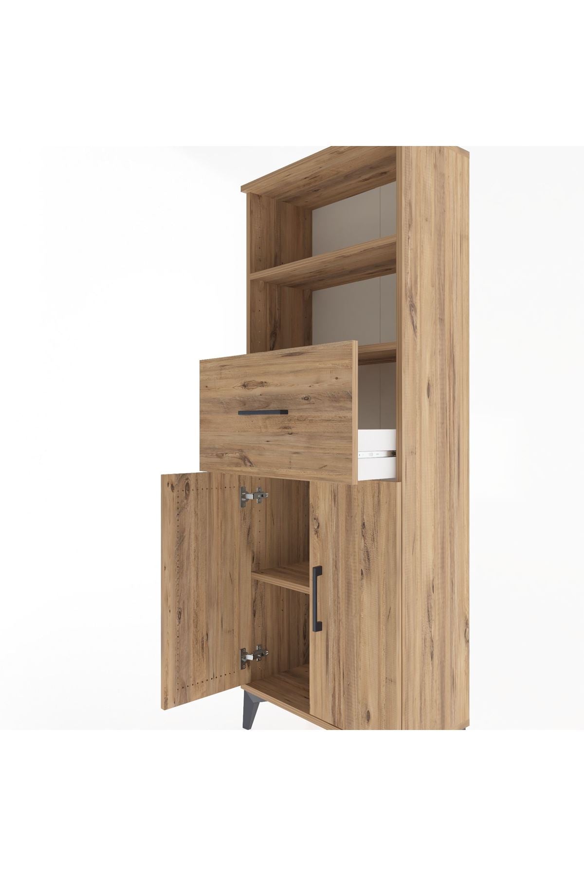 Arges Dolap 3 Raflı Tek Çekmeceli 2 Kapaklı 60x30x163 Çam-Çam