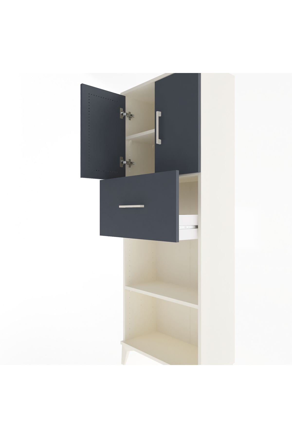 Arges Dolap 3 Raflı Tek Çekmeceli 2 Kapaklı 60x30x163 Aytaşı-Antrasit