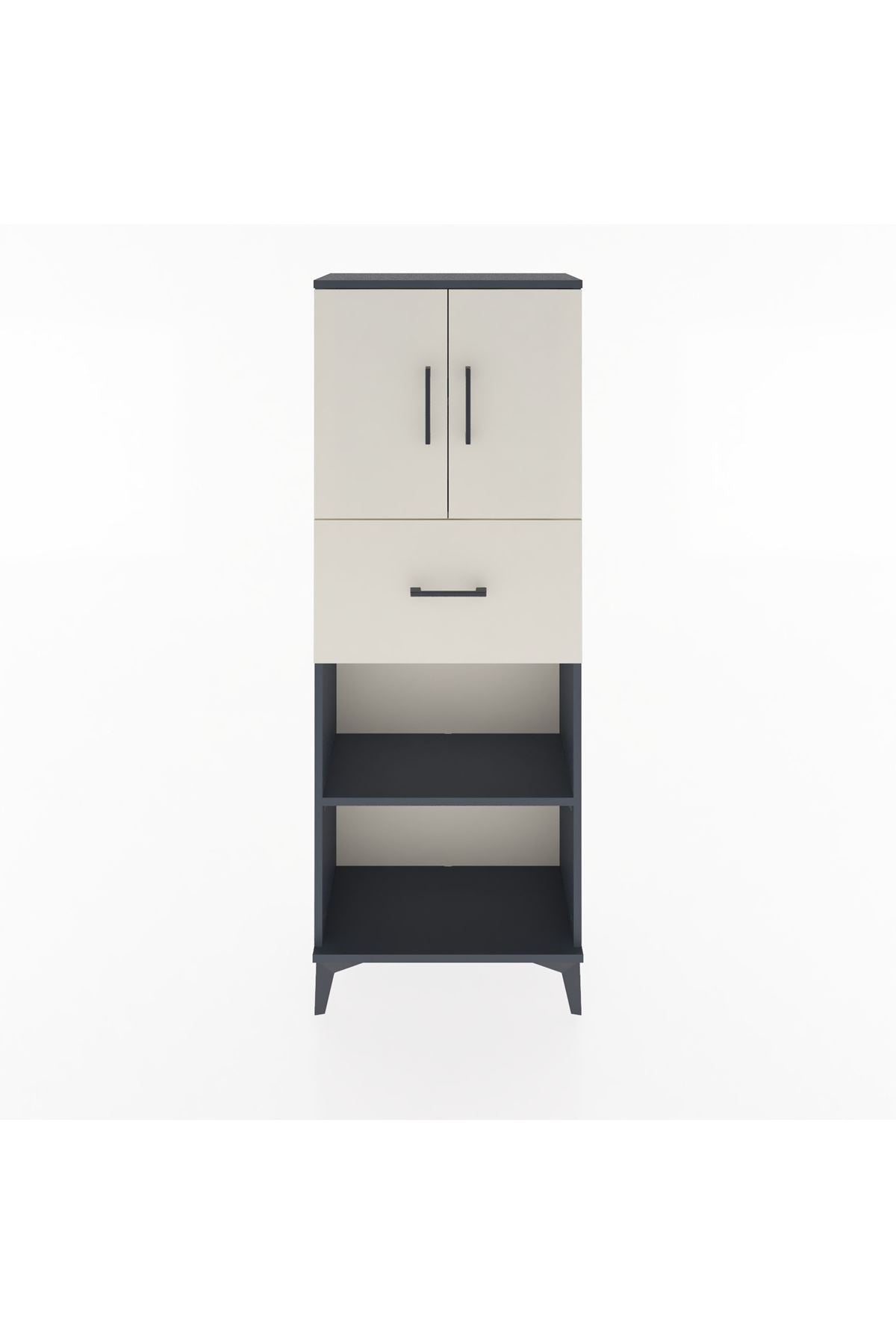Arges Dolap 3 Raflı Tek Çekmeceli 2 Kapaklı 60x30x163 Antrasit-Aytaşı