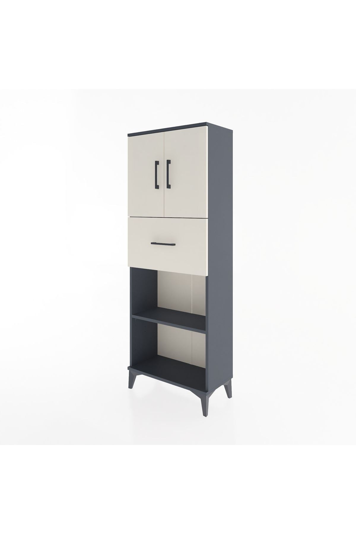 Arges Dolap 3 Raflı Tek Çekmeceli 2 Kapaklı 60x30x163 Antrasit-Aytaşı