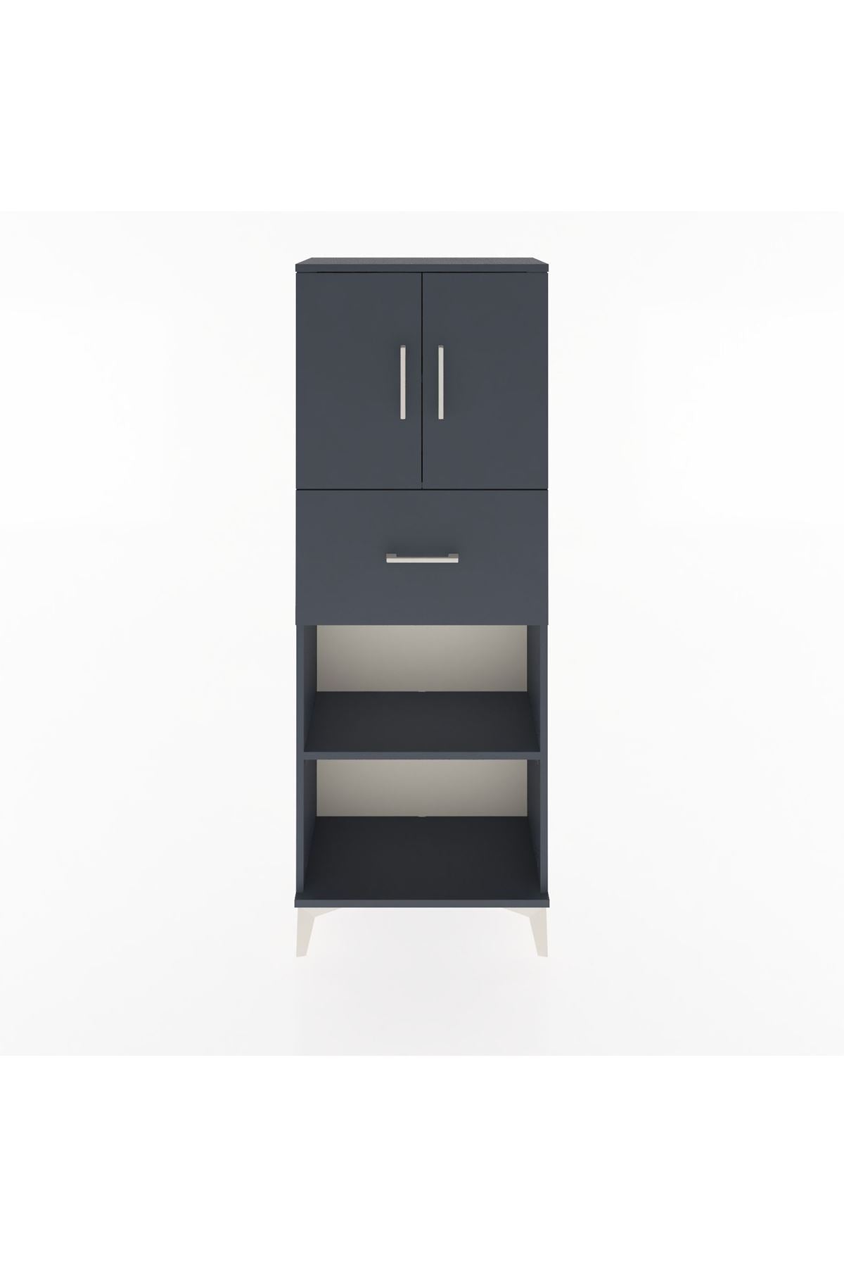 Arges Dolap 3 Raflı Tek Çekmeceli 2 Kapaklı 60x30x163 Antrasit-Antrasit