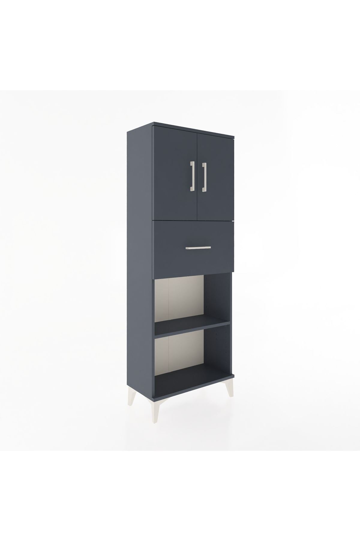 Arges Dolap 3 Raflı Tek Çekmeceli 2 Kapaklı 60x30x163 Antrasit-Antrasit