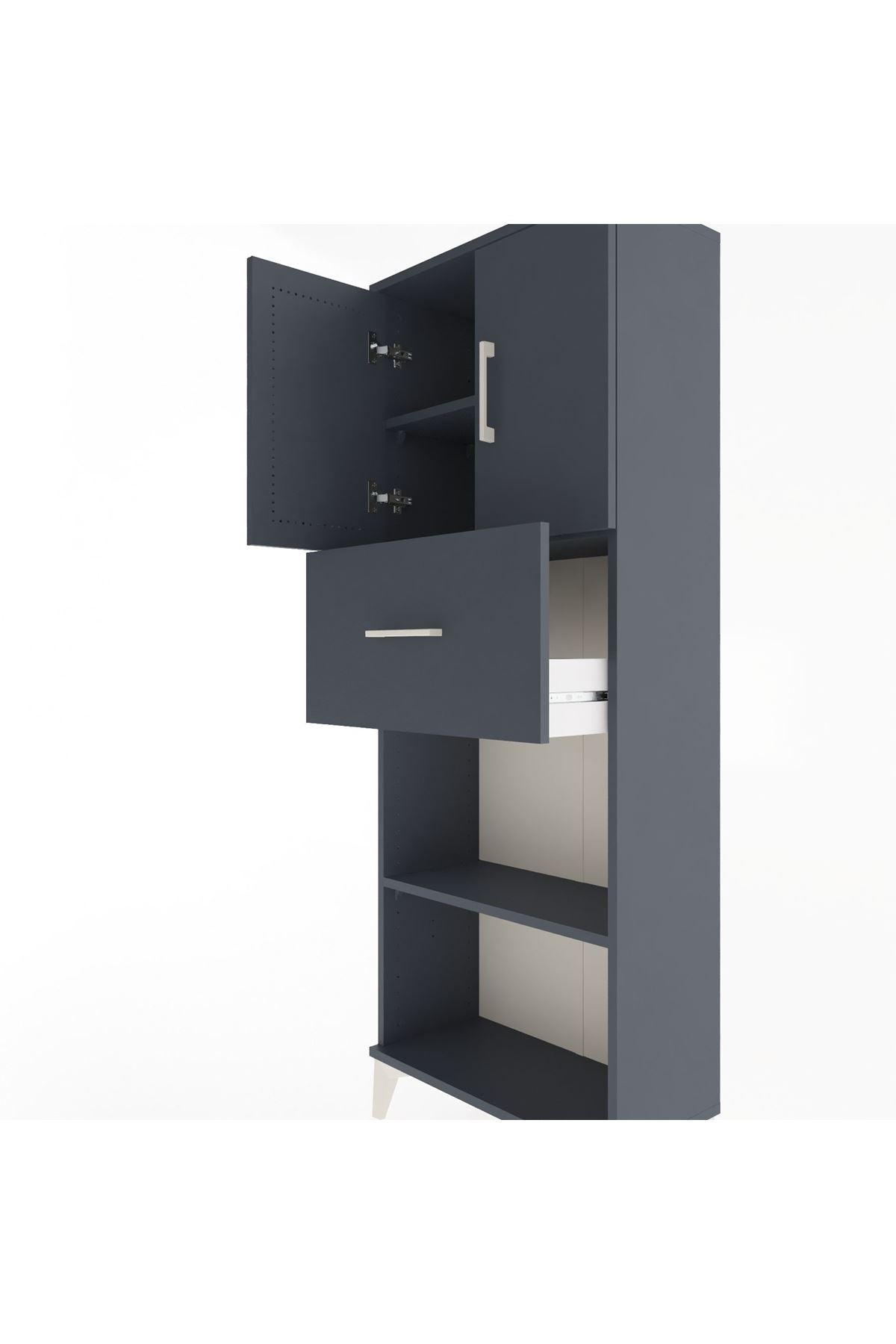 Arges Dolap 3 Raflı Tek Çekmeceli 2 Kapaklı 60x30x163 Antrasit-Antrasit