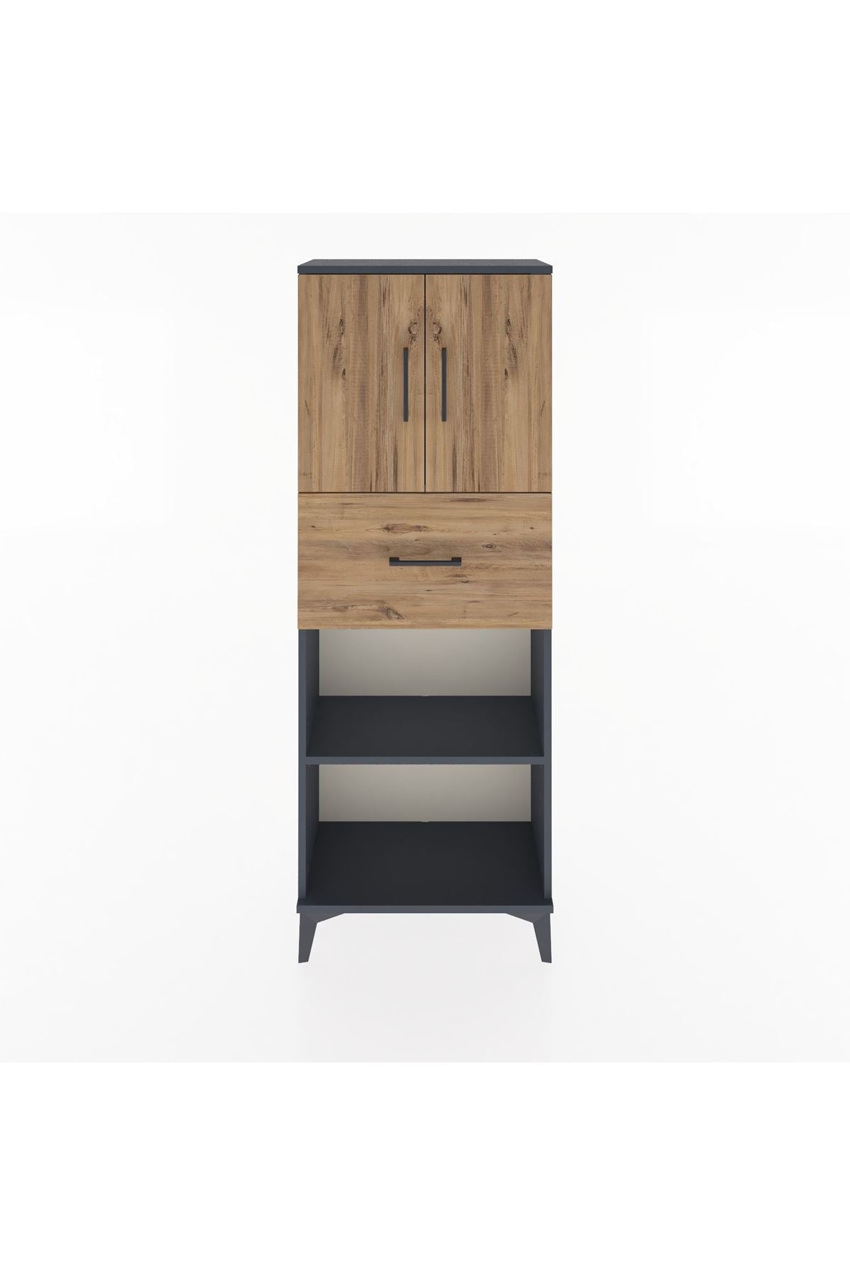 Arges Dolap 3 Raflı Tek Çekmeceli 2 Kapaklı 60x30x163 Antrasit-Çam