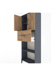 Arges Dolap 3 Raflı Tek Çekmeceli 2 Kapaklı 60x30x163 Antrasit-Çam