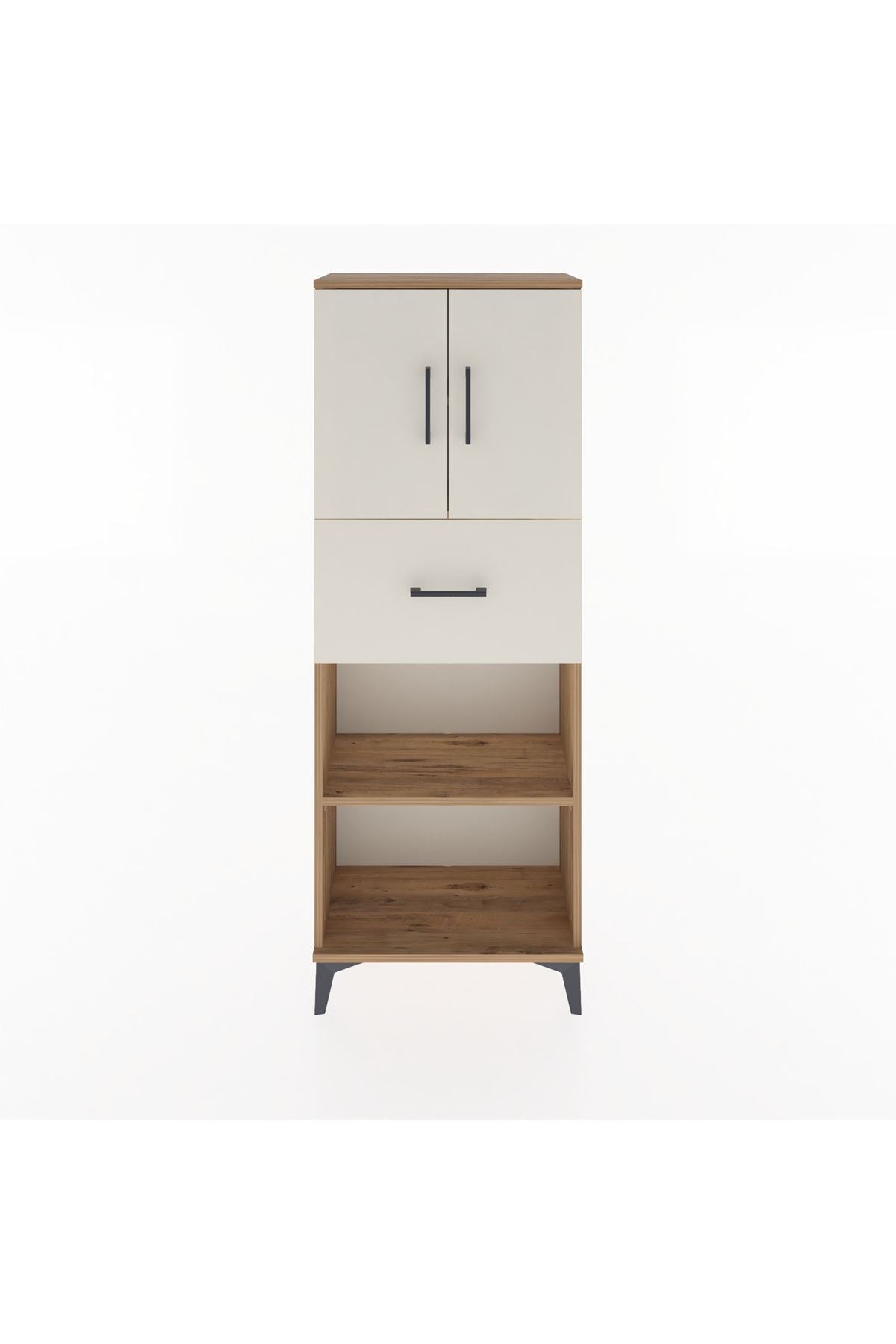 Arges Dolap 3 Raflı Tek Çekmeceli 2 Kapaklı 60x30x163 Çam-Aytaşı