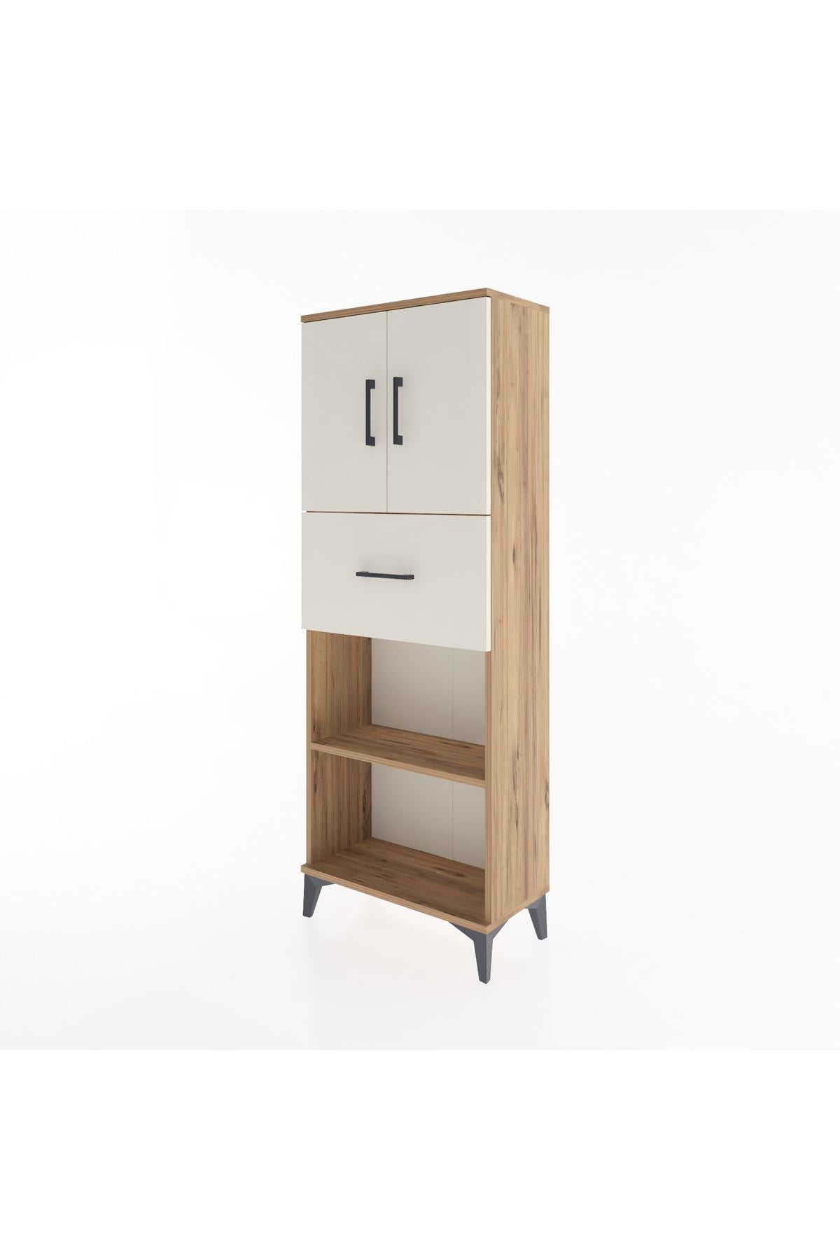 Arges Dolap 3 Raflı Tek Çekmeceli 2 Kapaklı 60x30x163 Çam-Aytaşı