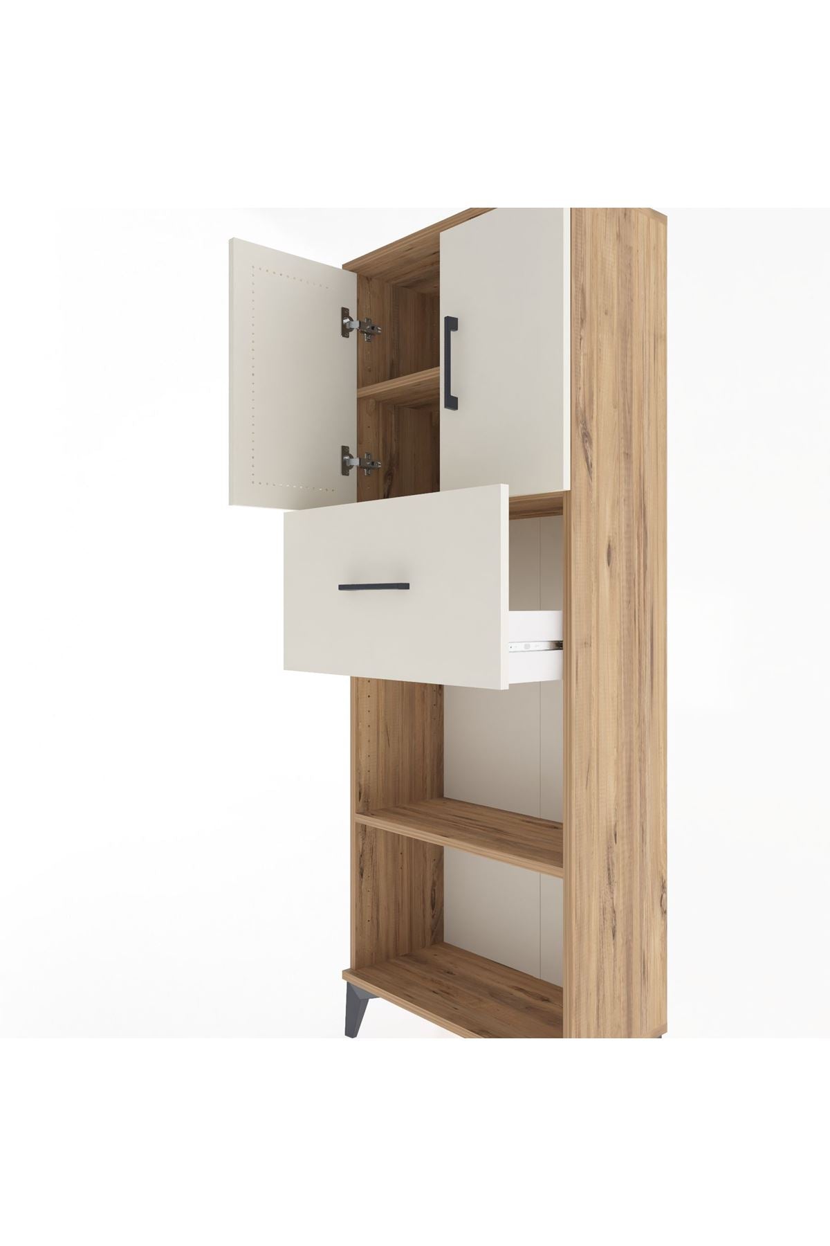 Arges Dolap 3 Raflı Tek Çekmeceli 2 Kapaklı 60x30x163 Çam-Aytaşı
