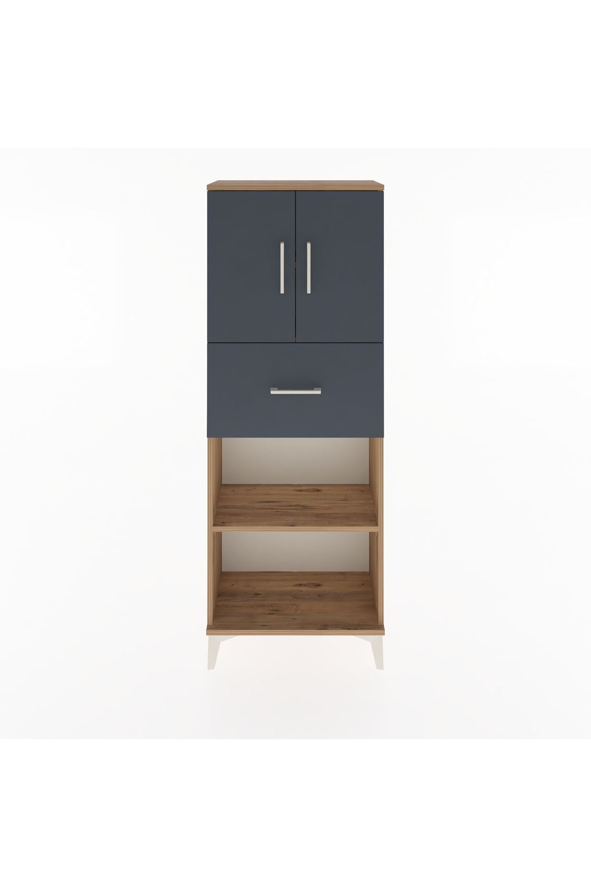 Arges Dolap 3 Raflı Tek Çekmeceli 2 Kapaklı 60x30x163 Çam-Antrasit