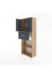 Arges Dolap 3 Raflı Tek Çekmeceli 2 Kapaklı 60x30x163 Çam-Antrasit