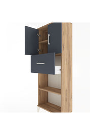 Arges Dolap 3 Raflı Tek Çekmeceli 2 Kapaklı 60x30x163 Çam-Antrasit