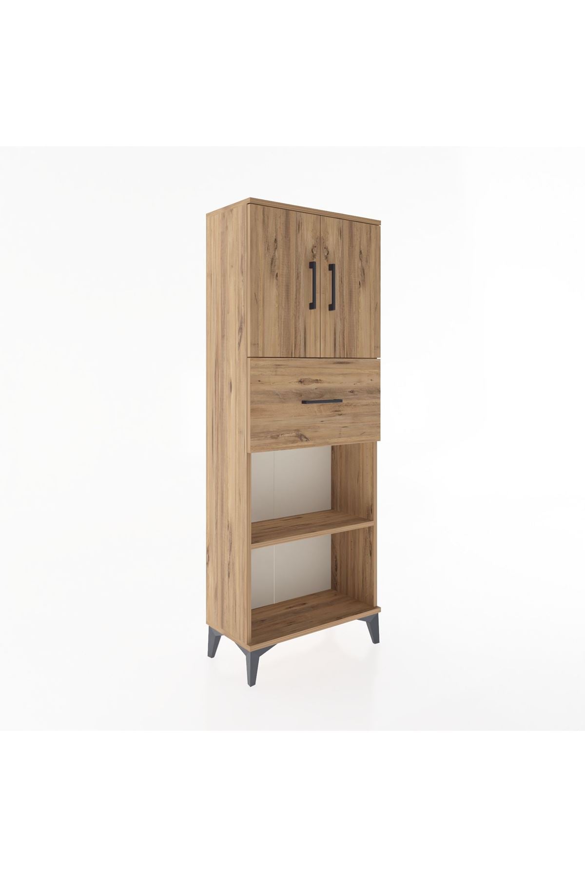 Arges Dolap 3 Raflı Tek Çekmeceli 2 Kapaklı 60x30x163 Çam-Çam