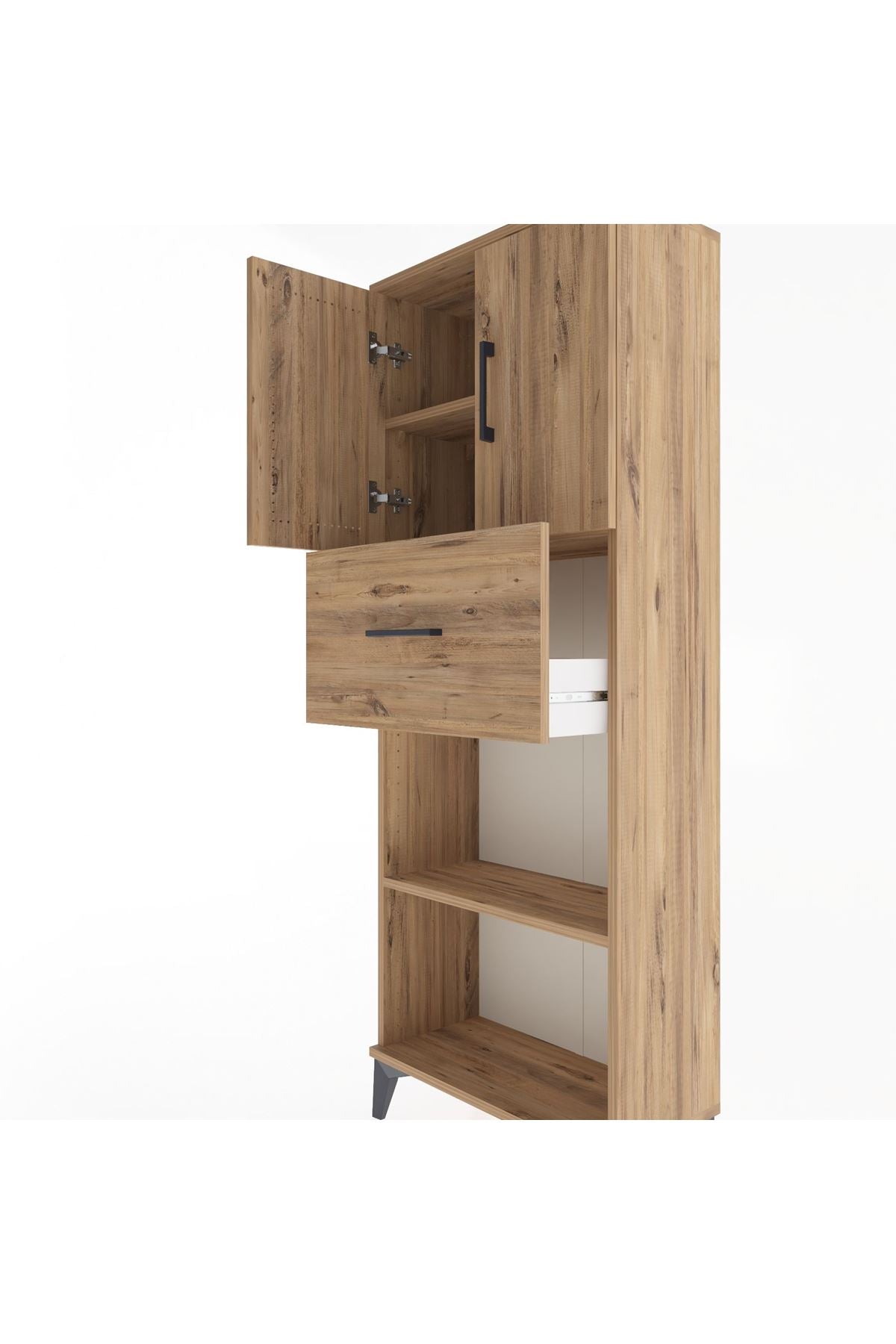 Arges Dolap 3 Raflı Tek Çekmeceli 2 Kapaklı 60x30x163 Çam-Çam