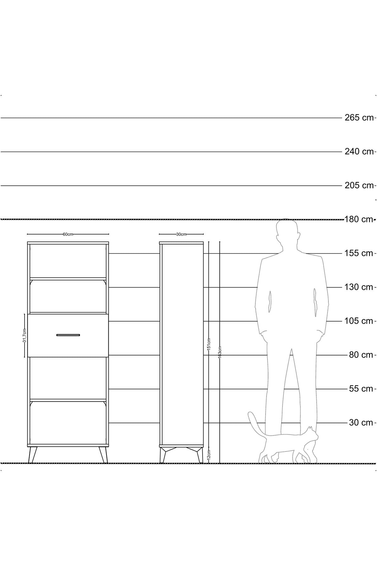 Arges Dolap 3 Raflı Tek Çekmeceli 60x30x163 Çam-Antrasit