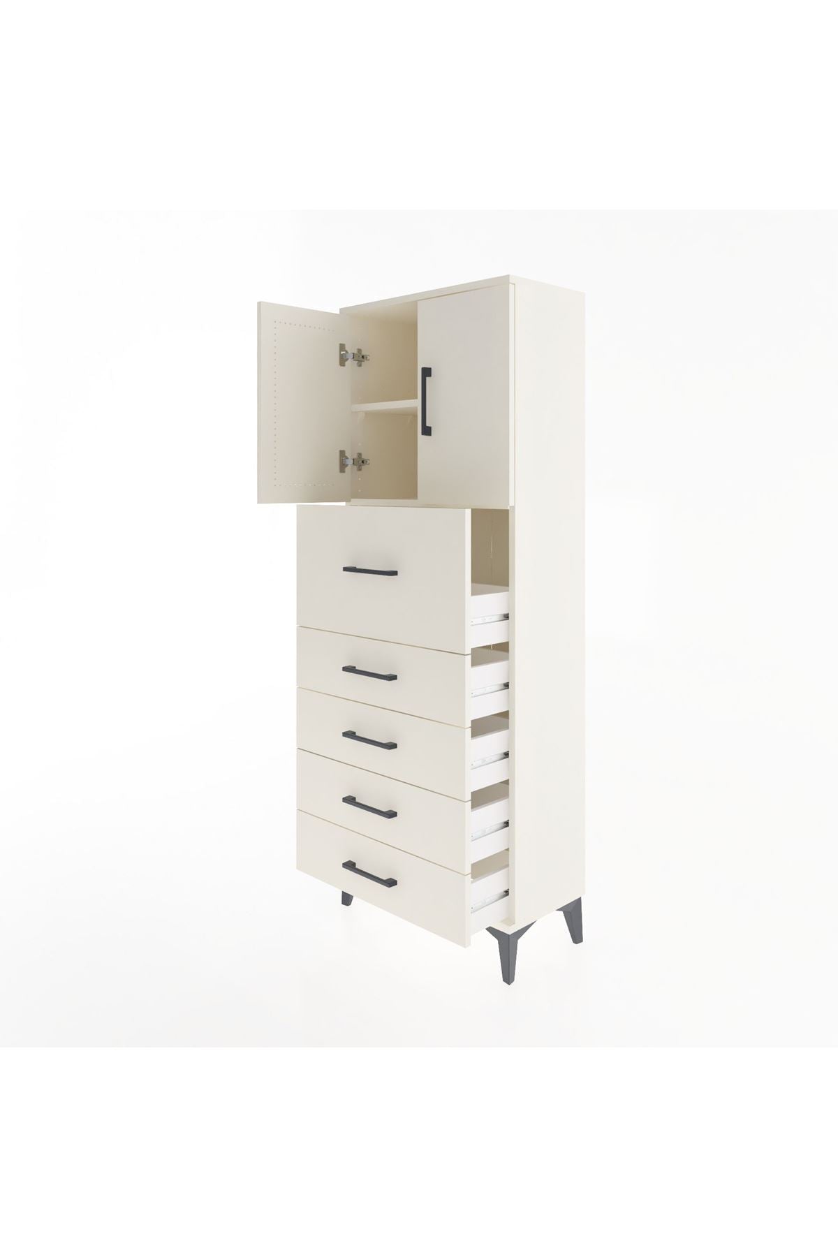 Arges Dolap 2 Raflı 5 Çekmeceli 2 Kapaklı 60x30x163 Aytaşı-Aytaşı