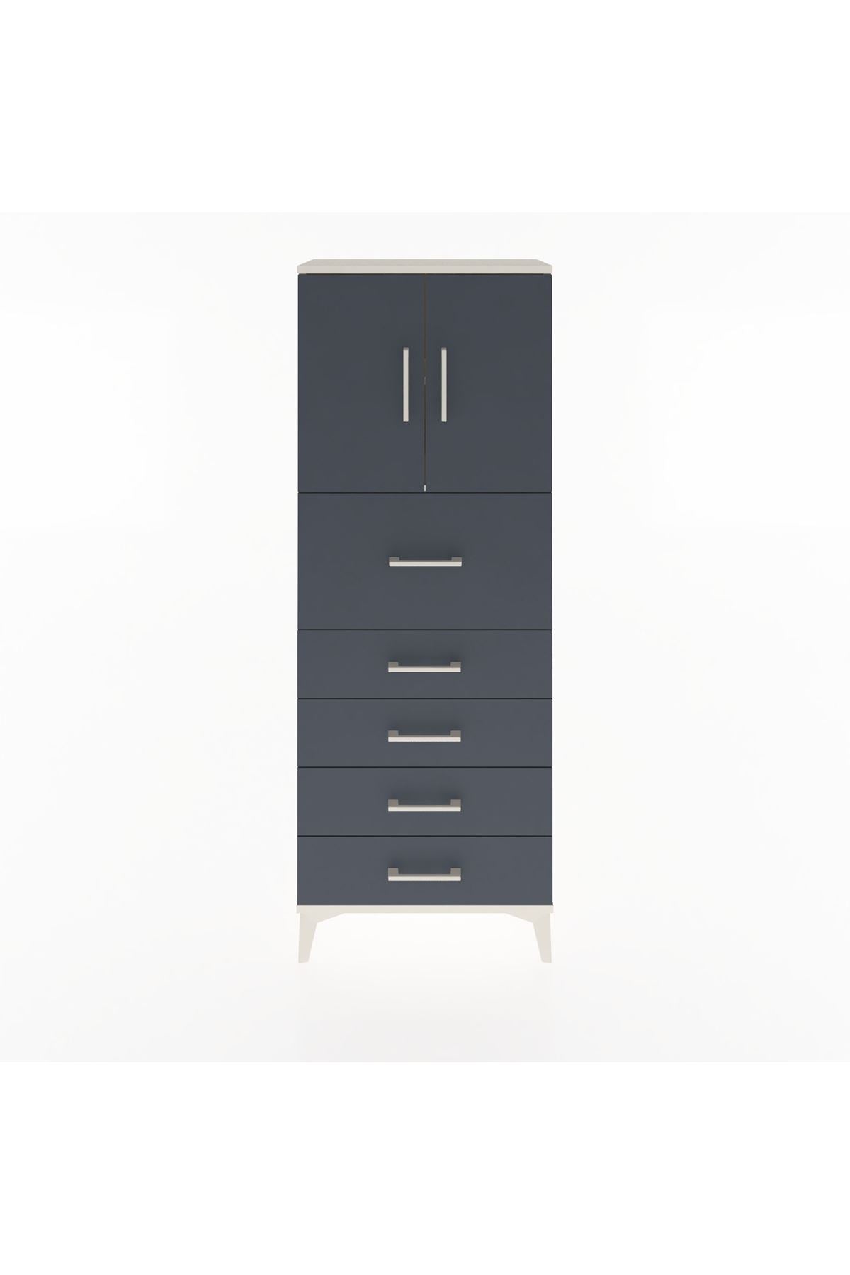 Arges Dolap 2 Raflı 5 Çekmeceli 2 Kapaklı 60x30x163 Aytaşı-Antrasit