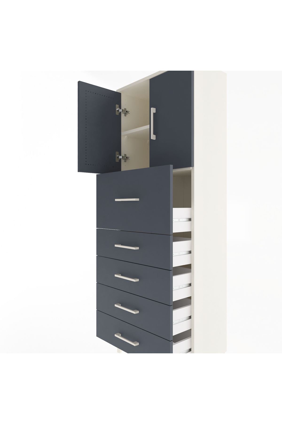 Arges Dolap 2 Raflı 5 Çekmeceli 2 Kapaklı 60x30x163 Aytaşı-Antrasit