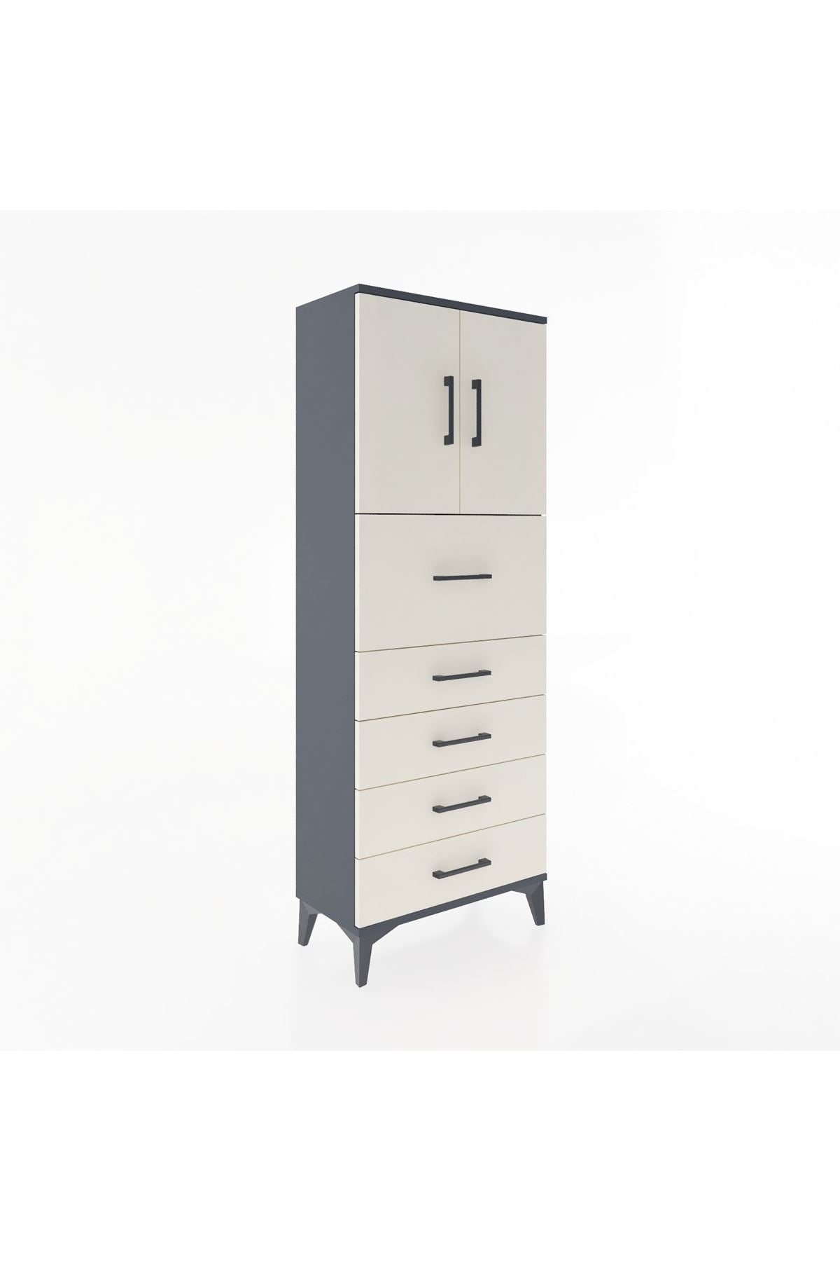 Arges Dolap 2 Raflı 5 Çekmeceli 2 Kapaklı 60x30x163 Antrasit-Aytaşı