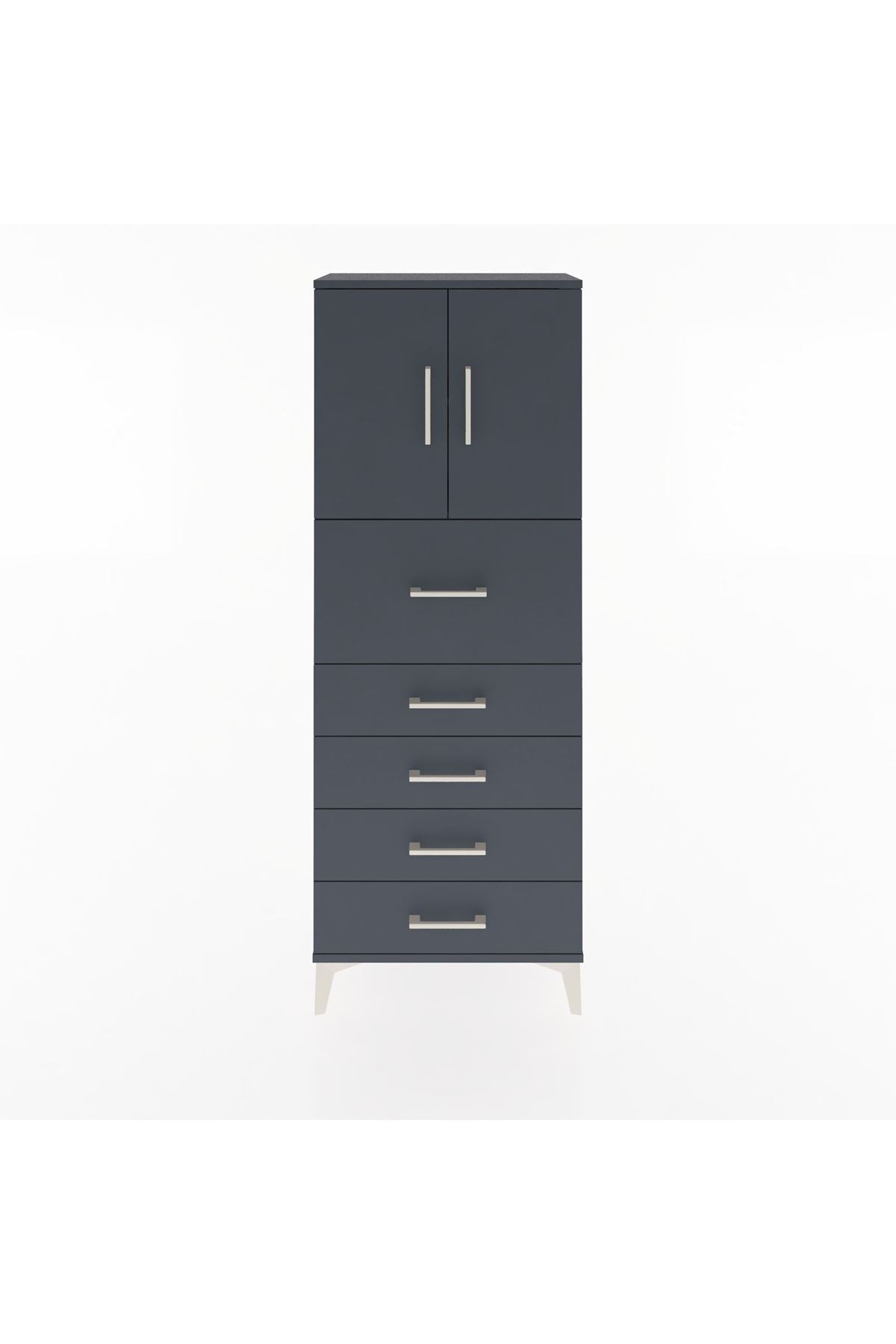 Arges Dolap 2 Raflı 5 Çekmeceli 2 Kapaklı 60x30x163 Antrasit-Antrasit