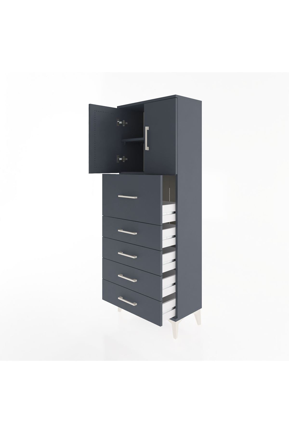 Arges Dolap 2 Raflı 5 Çekmeceli 2 Kapaklı 60x30x163 Antrasit-Antrasit