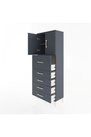 Arges Dolap 2 Raflı 5 Çekmeceli 2 Kapaklı 60x30x163 Antrasit-Antrasit