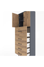 Arges Dolap 2 Raflı 5 Çekmeceli 2 Kapaklı 60x30x163 Antrasit-Çam