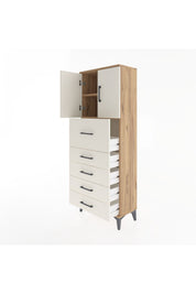 Arges Dolap 2 Raflı 5 Çekmeceli 2 Kapaklı 60x30x163 Çam-Aytaşı