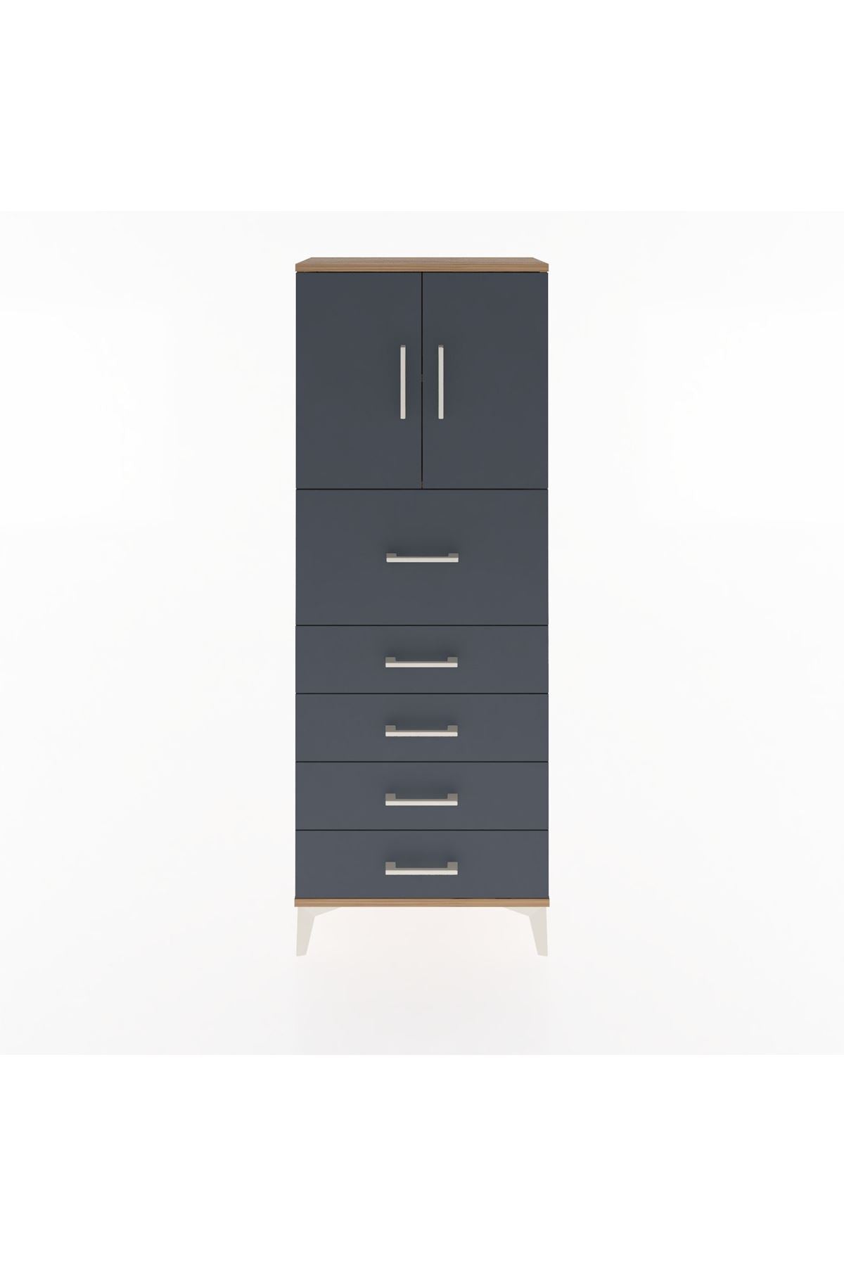 Arges Dolap 2 Raflı 5 Çekmeceli 2 Kapaklı 60x30x163 Çam-Antrasit