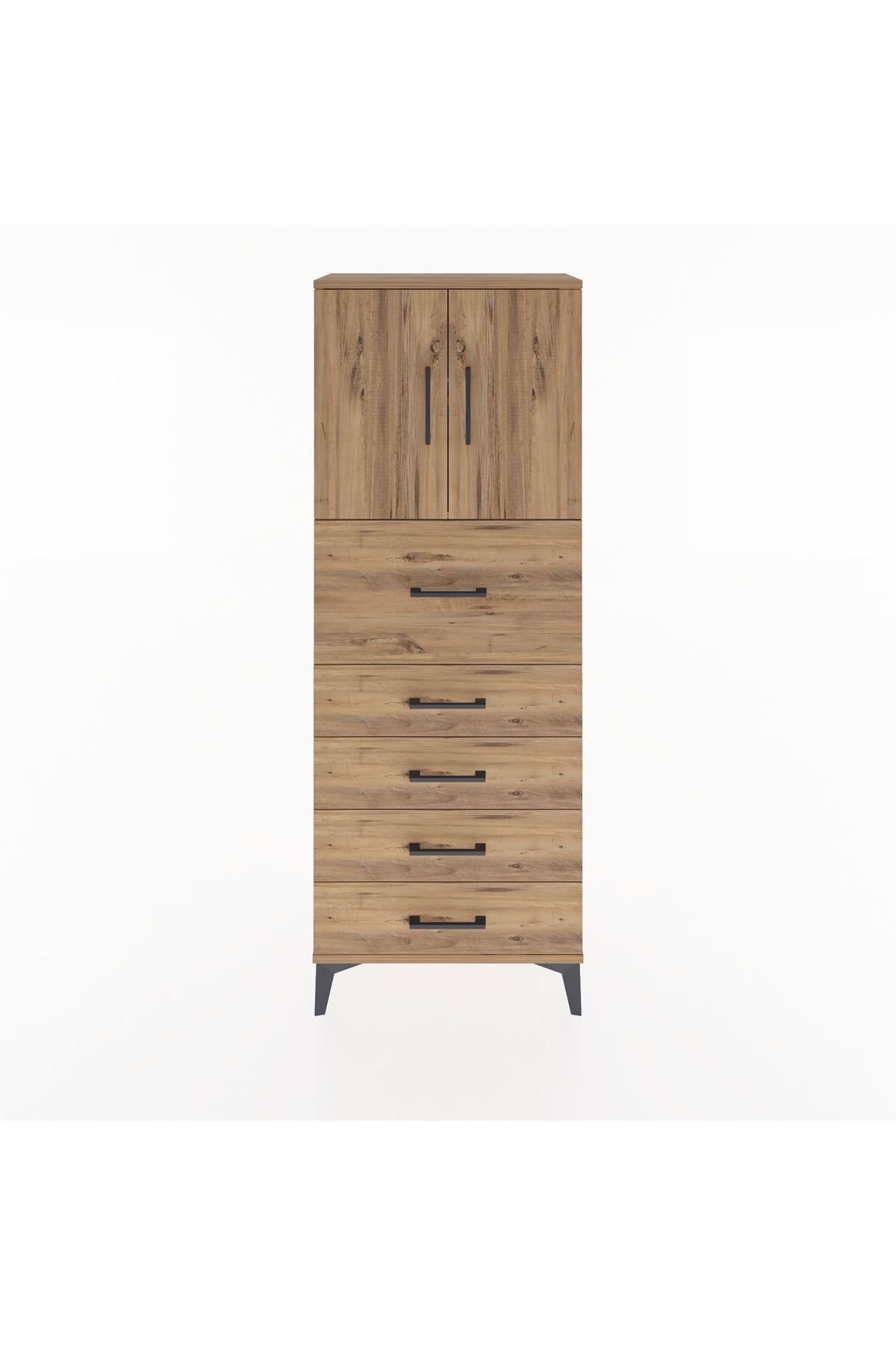 Arges Dolap 2 Raflı 5 Çekmeceli 2 Kapaklı 60x30x163 Çam-Çam