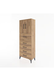 Arges Dolap 2 Raflı 5 Çekmeceli 2 Kapaklı 60x30x163 Çam-Çam